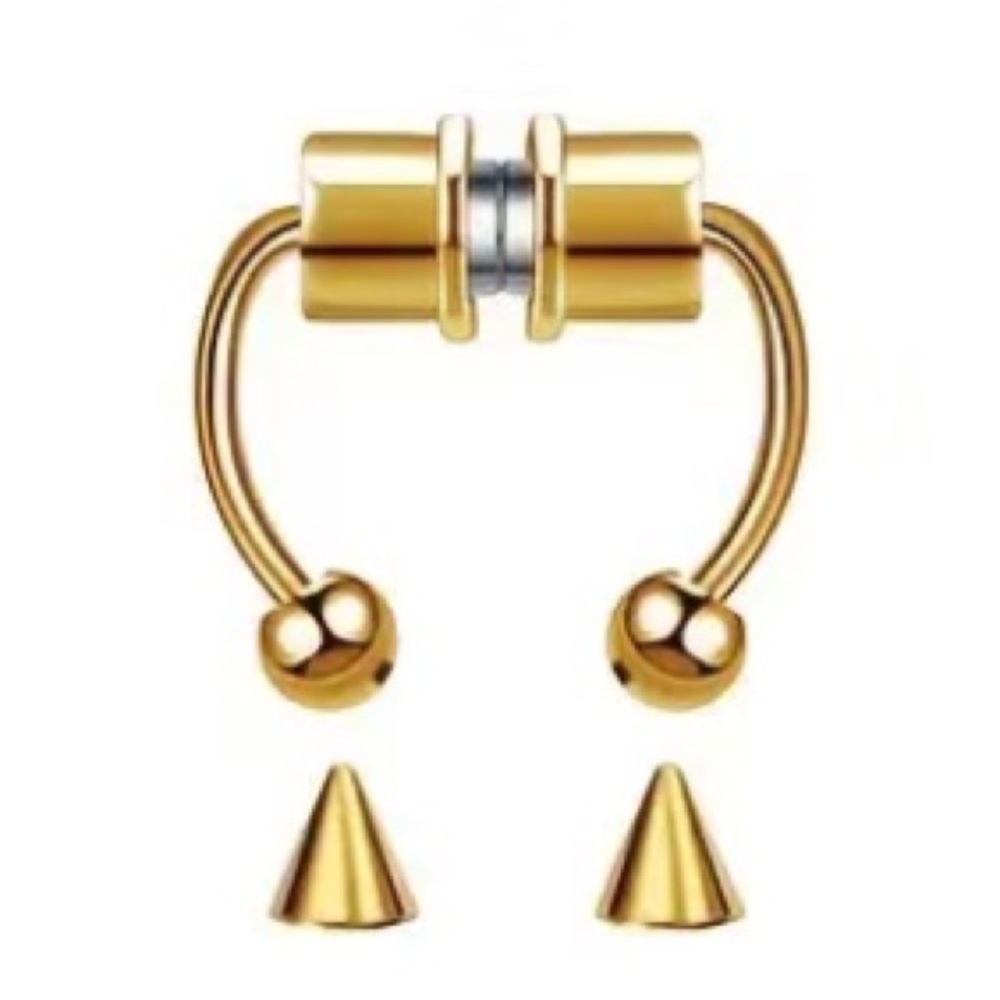 🆕Magnetic Nose Septum Ring (Gold) with 2 sets of ends (ball and spike cone)